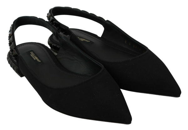 Schwarze Flats Slingback Charmeuse Schuhe