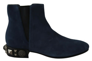 Blau Wildleder verschönert Nieten Stiefel Schuhe