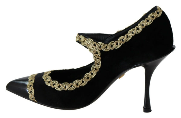 Schwarz verschönert Samt Mary Jane Pumps Schuhe