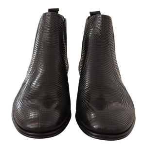Schwarze Lederstiefeletten aus Eidechsenhaut