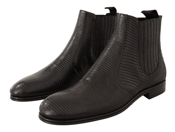 Schwarze Lederstiefeletten aus Eidechsenhaut