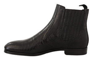 Schwarze Lederstiefeletten aus Eidechsenhaut