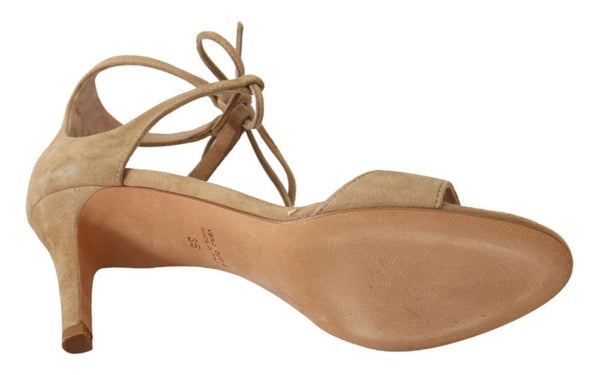 Beige Wildleder Riemchen Pumps Schuhe