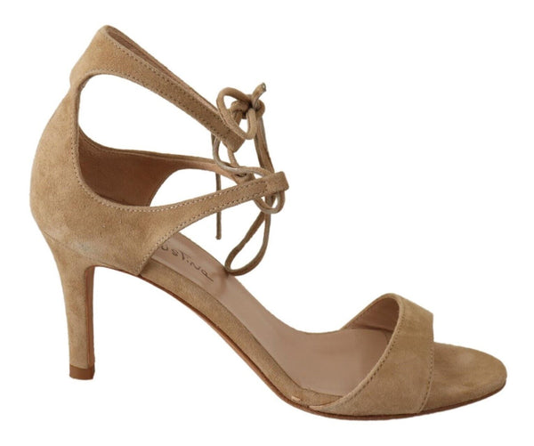 Beige Wildleder Riemchen Pumps Schuhe