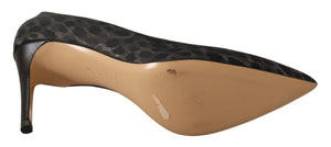 Schwarz Leopard Leder Stiletto High Heels Pumps Schuhe