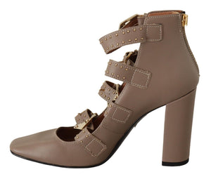 Braun Leder Block Absätze Multi Schnalle Pumps Schuhe