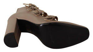 Braun Leder Block Absätze Multi Schnalle Pumps Schuhe