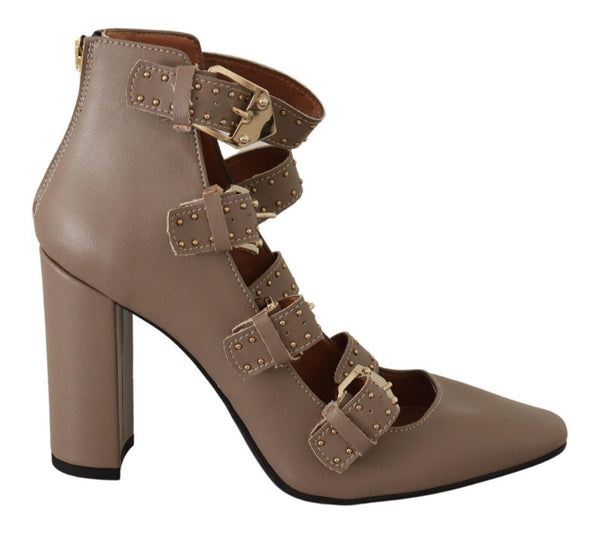 Braun Leder Block Absätze Multi Schnalle Pumps Schuhe