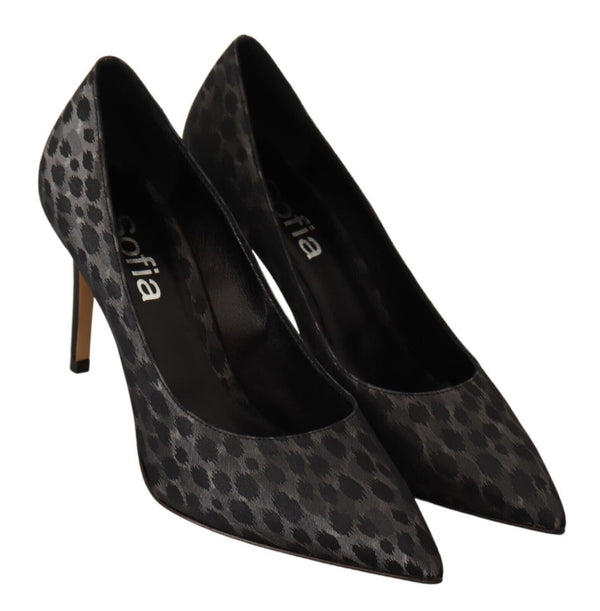 Schwarz Leopard Leder Stiletto High Heels Pumps Schuhe