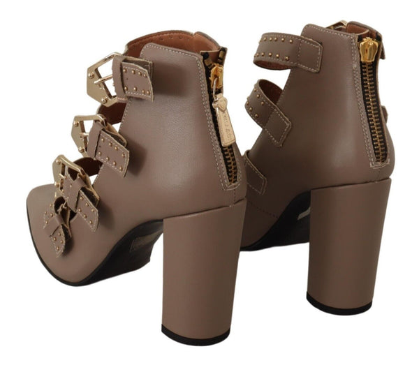 Braun Leder Block Absätze Multi Schnalle Pumps Schuhe