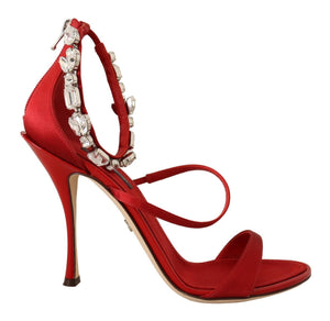 Rot Satin Kristalle Sandalen Keira Heels Schuhe