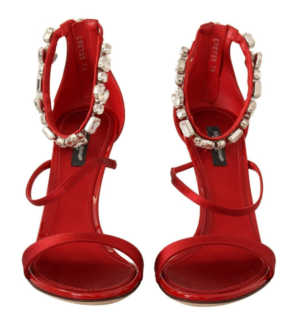 Rot Satin Kristalle Sandalen Keira Heels Schuhe