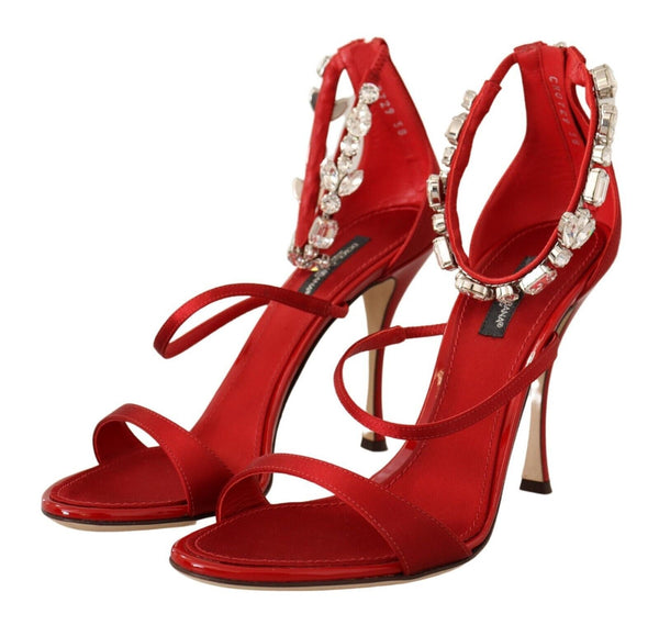 Rot Satin Kristalle Sandalen Keira Heels Schuhe