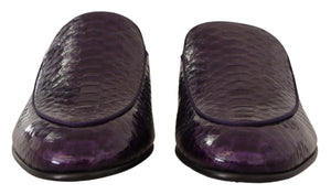 Lila Exotische Leder Flats Pantoletten Schuhe