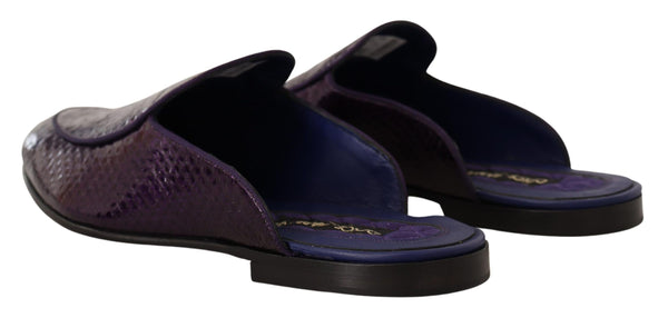 Lila Exotische Leder Flats Pantoletten Schuhe