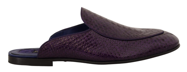 Lila Exotische Leder Flats Pantoletten Schuhe