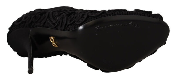 Schwarze Cordonetto Ricamo Pumps Offene Zehen Schuhe