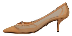 Pfirsich Mesh Leder Ketten Heels Pumps Schuhe