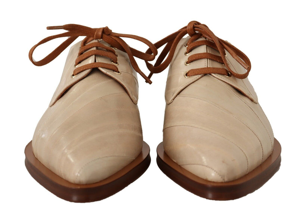 Weiße Aalleder Schnürschuhe Formelle Flats Schuhe