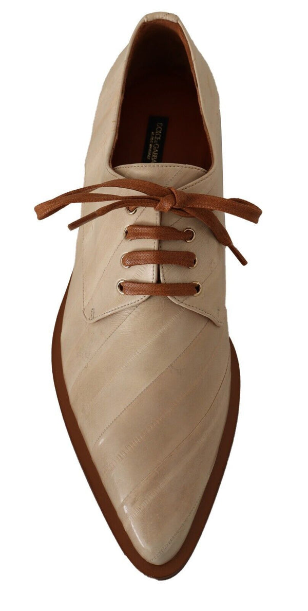Weiße Aalleder Schnürschuhe Formelle Flats Schuhe