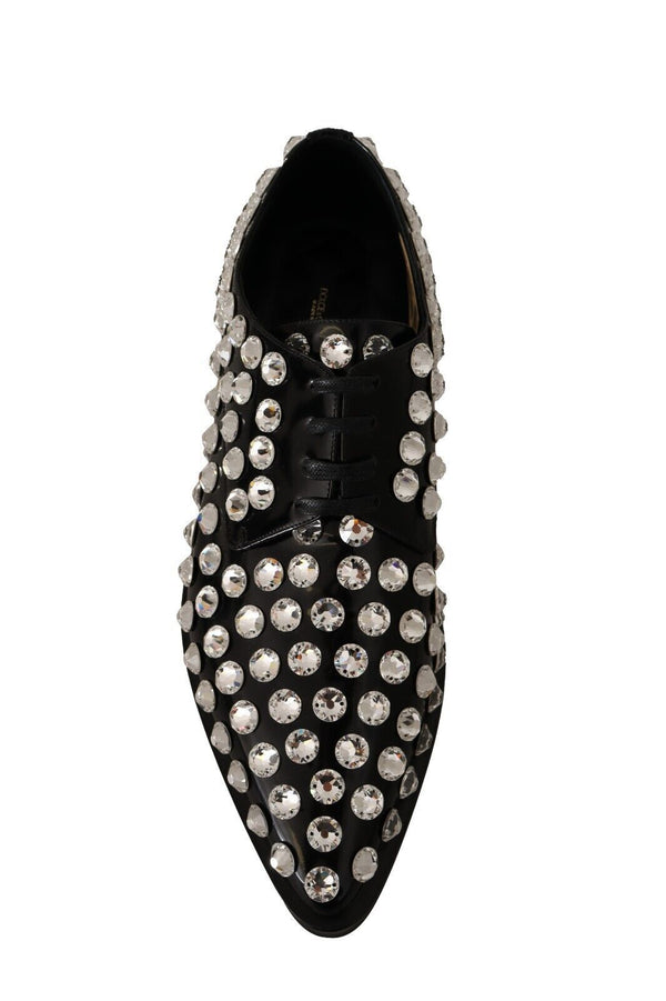 Schwarz Leder Kristalle Schnürschuhe Formal Schuhe
