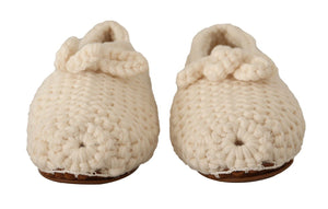 Weiß Slip On Ballerina Flats Wolle stricken Schuhe