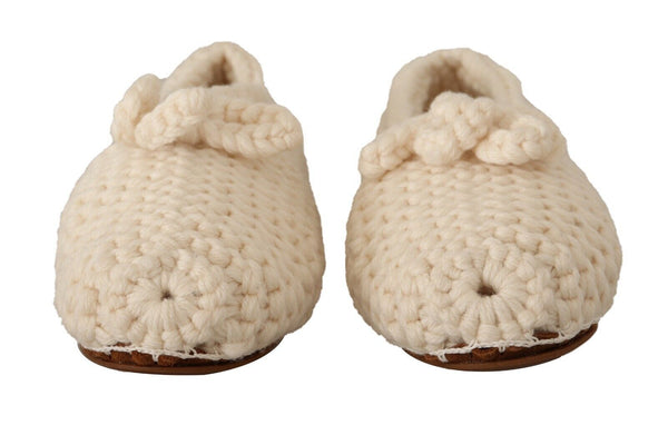 Weiß Slip On Ballerina Flats Wolle stricken Schuhe
