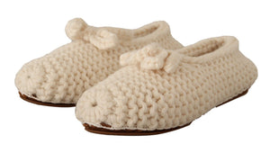 Weiß Slip On Ballerina Flats Wolle stricken Schuhe
