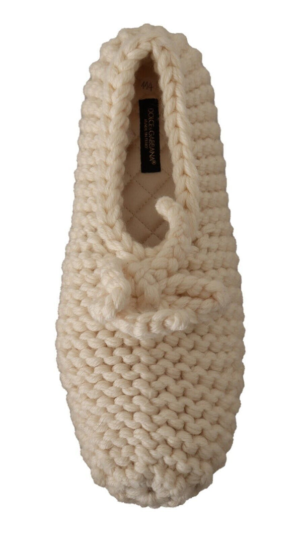 Weiß Slip On Ballerina Flats Wolle stricken Schuhe