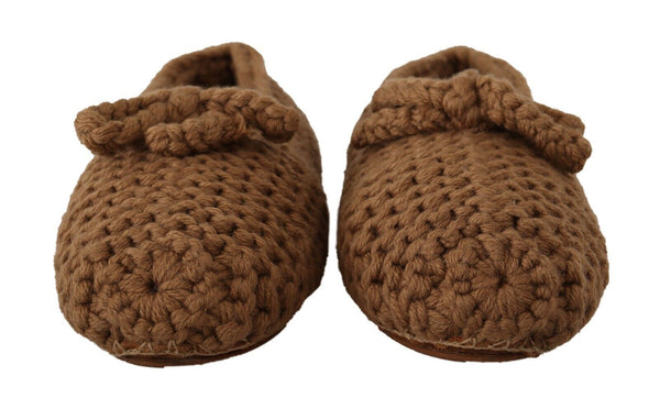 Braun Slip On Ballerina Flats Wolle stricken Schuhe