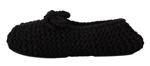 Schwarz Slip On Ballerina Flats Wolle stricken Schuhe