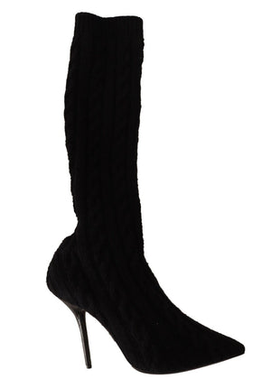 Schwarze Stretch-Socken Kniestrümpfe Schuhe