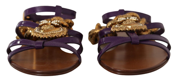 Lila Leder Devotion Flats Sandalen Schuhe