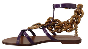 Lila Leder Devotion Flats Sandalen Schuhe