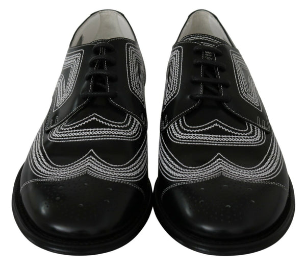 Schwarze Leder Derby Formal Weiße Spitzenschuhe