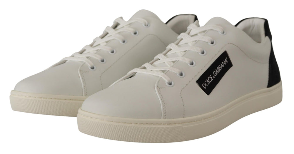 Weiß Schwarz Leder Halbschuhe Sneakers