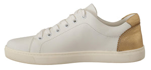 Weißgoldene Leder-Low-Top-Sneakers