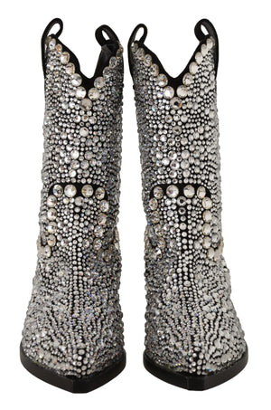 Schwarzes Wildleder Strass Kristall Cowgirl Stiefel