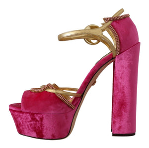 Rosa Samt Kristall-Knöchelriemen-Sandalen Schuhe