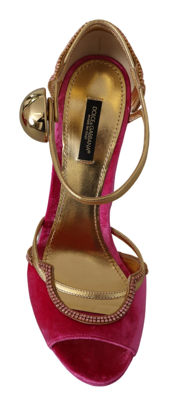 Rosa Samt Kristall-Knöchelriemen-Sandalen Schuhe