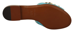 Blaue Kristall Exotische Leder Blaue Kristall Sandalen