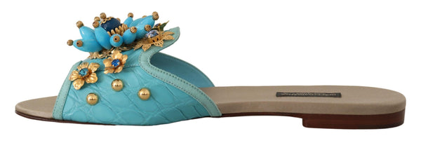 Blaue Kristall Exotische Leder Blaue Kristall Sandalen