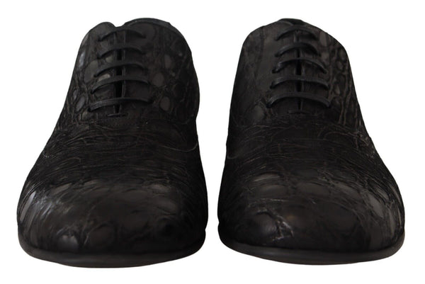 Schwarzes Kaimanleder Herren Oxford Schuhe