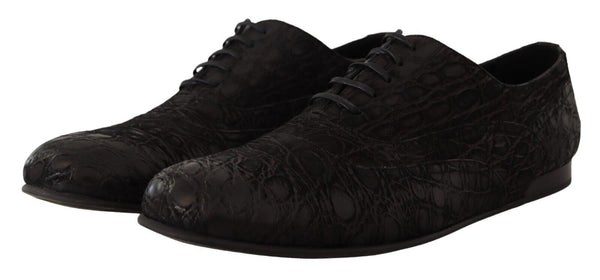 Schwarzes Kaimanleder Herren Oxford Schuhe