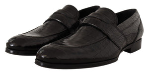 Schwarzes Krokodilleder Slip On Mokassin Schuhe