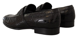 Schwarzes Krokodilleder Slip On Mokassin Schuhe