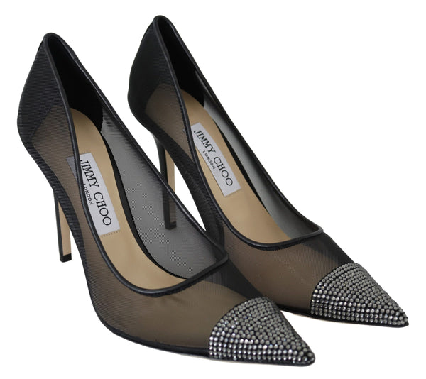Elegante Schwarze Mesh Kristall Pumps