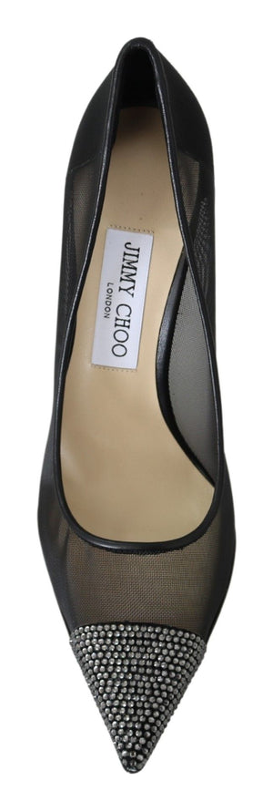 Elegante Schwarze Mesh Kristall Pumps