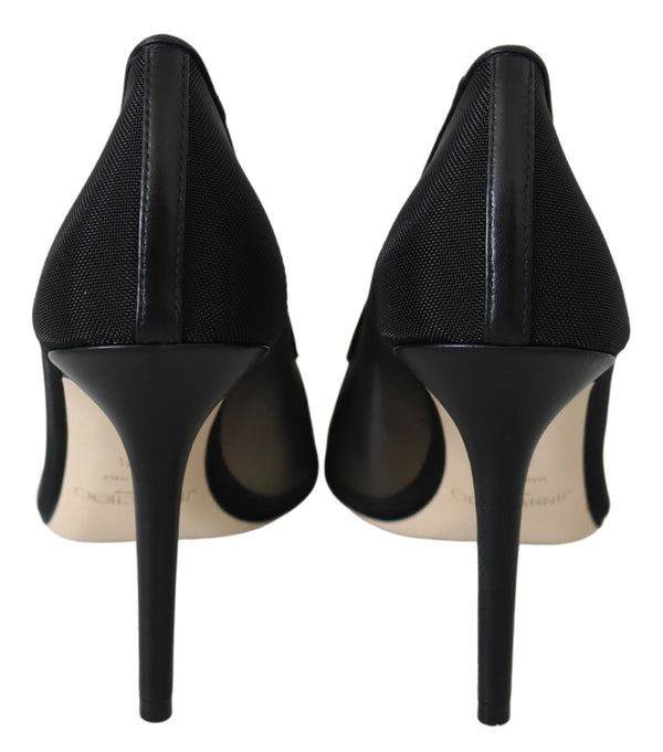 Elegante Schwarze Mesh Kristall Pumps