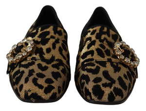 Gold Leopard Print Kristalle Loafers Schuhe
